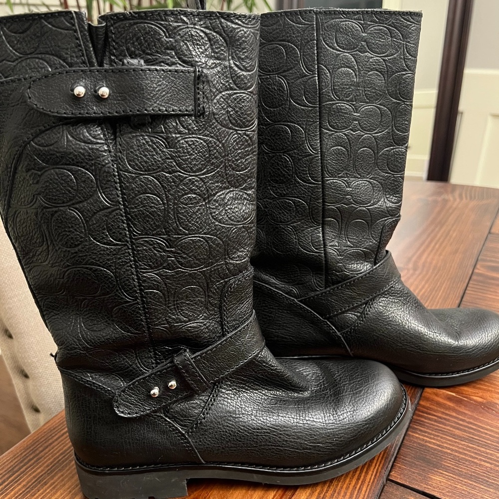 NEW - COACH Virginia Black Leather Mid Calf Boots Sz 7